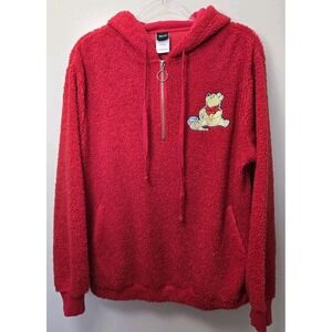 Disney Winnie the Pooh Women's Quarter Zip Fuzzy Red Hoodie‎ Size Large Warm Fun
